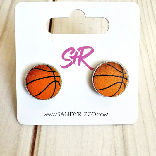 earrings - acrylic stud - basketball by sandy + rizzo