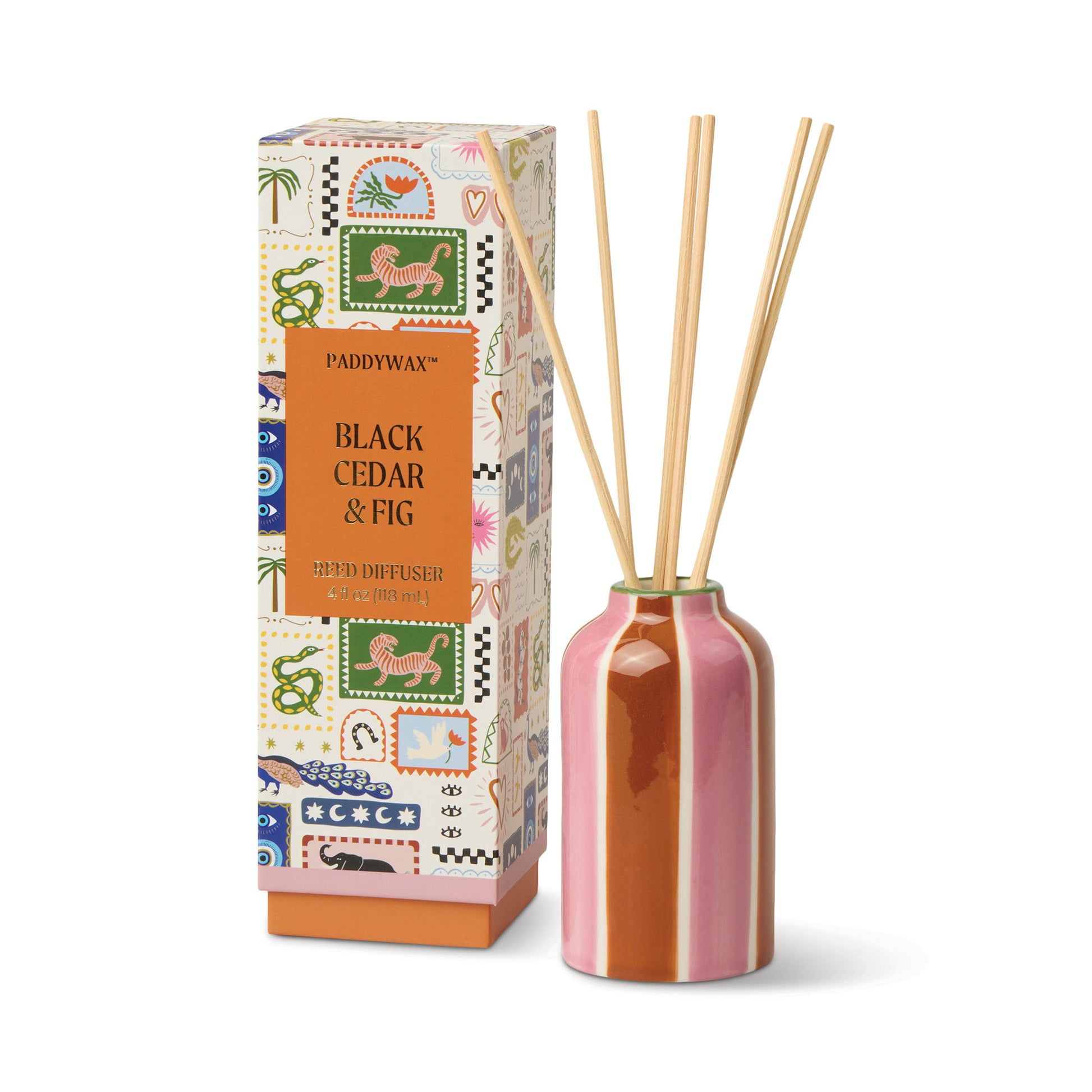 diffuser - black cedar & fig - a dopo orange + pink stripes by paddywax