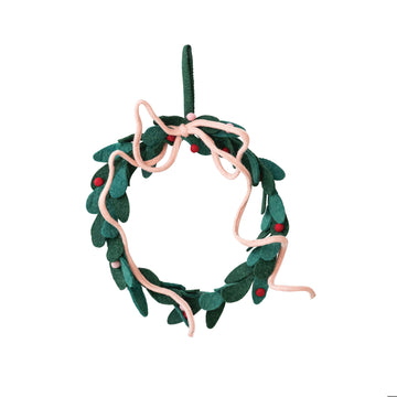 Wreath | Wool Felt Leaves + Wired Bow & Berries