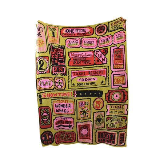 blanket - recycled cotton/acrylic - admit one tickets - chartreuse/pink/red by calhoun & co.