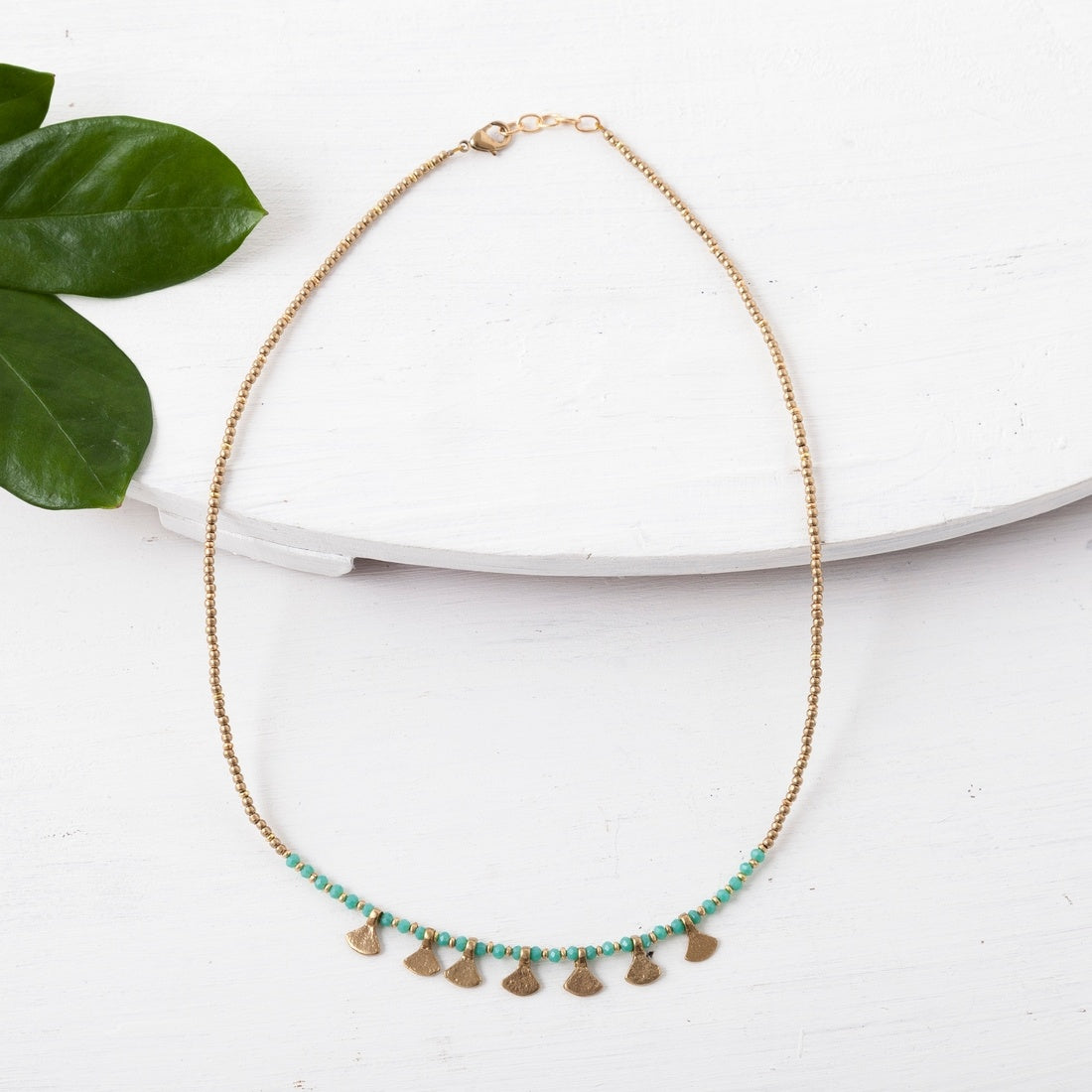 necklace - beaded brass fan drops by baizaar