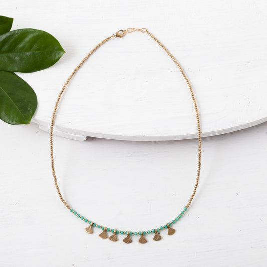 necklace - beaded brass fan drops by baizaar