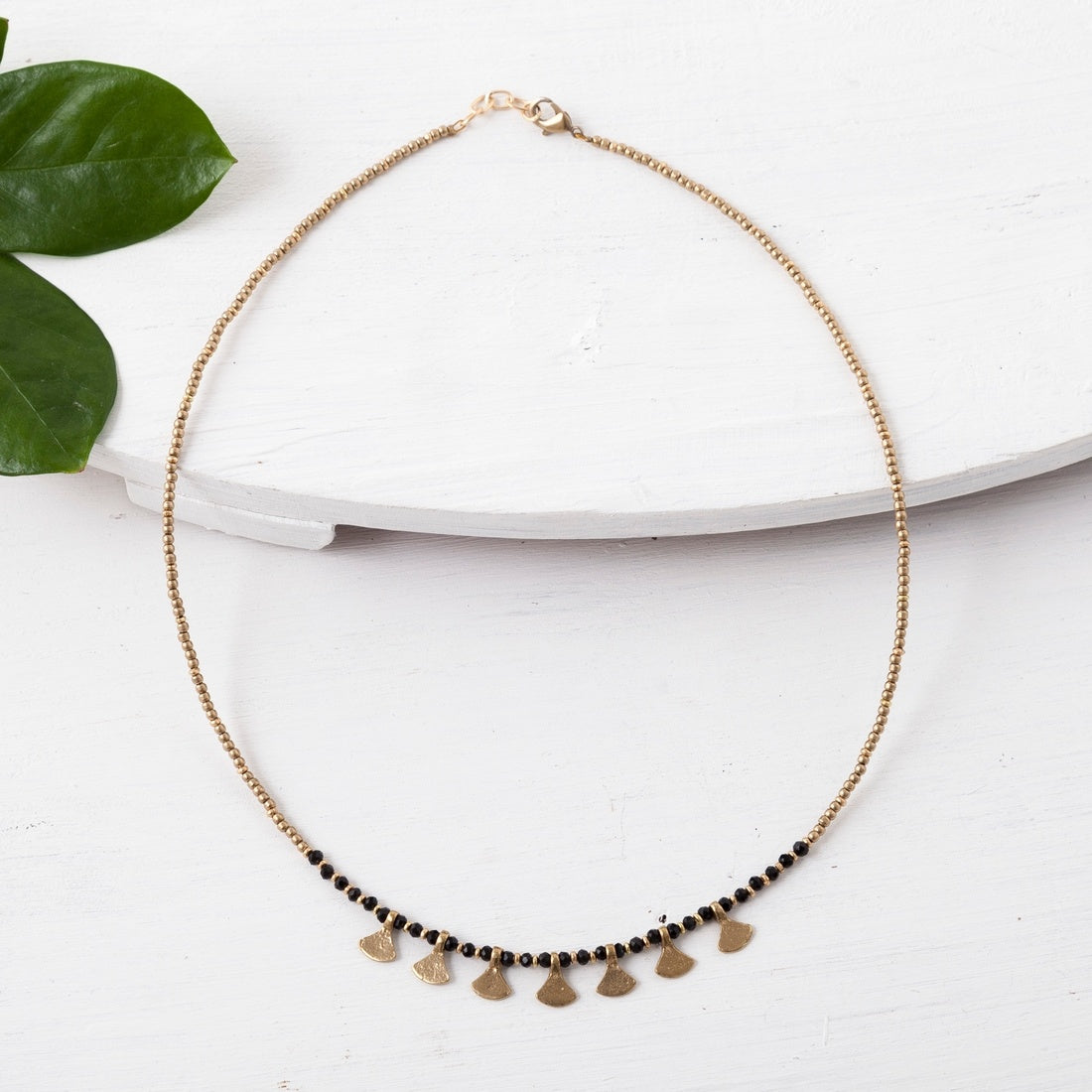 necklace - beaded brass fan drops by baizaar