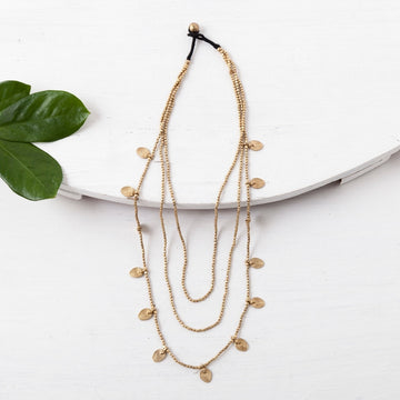 necklace - brass beaded - 3-strand by baizaar