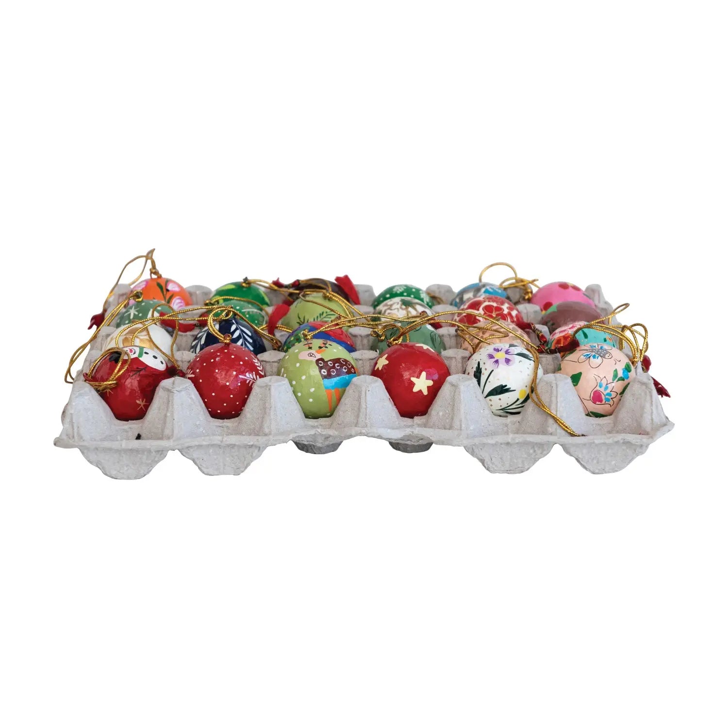 ornament - 1" paper mache ball - hand-painted multicolor assorted by creative co-op