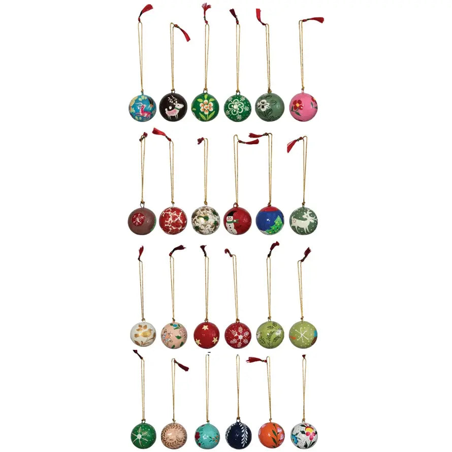 ornament - 1" paper mache ball - hand-painted multicolor assorted by creative co-op