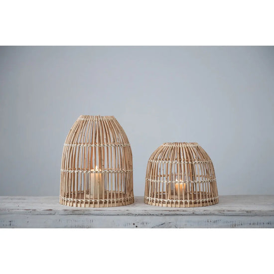 lantern - bamboo + glass votive by creative co-op