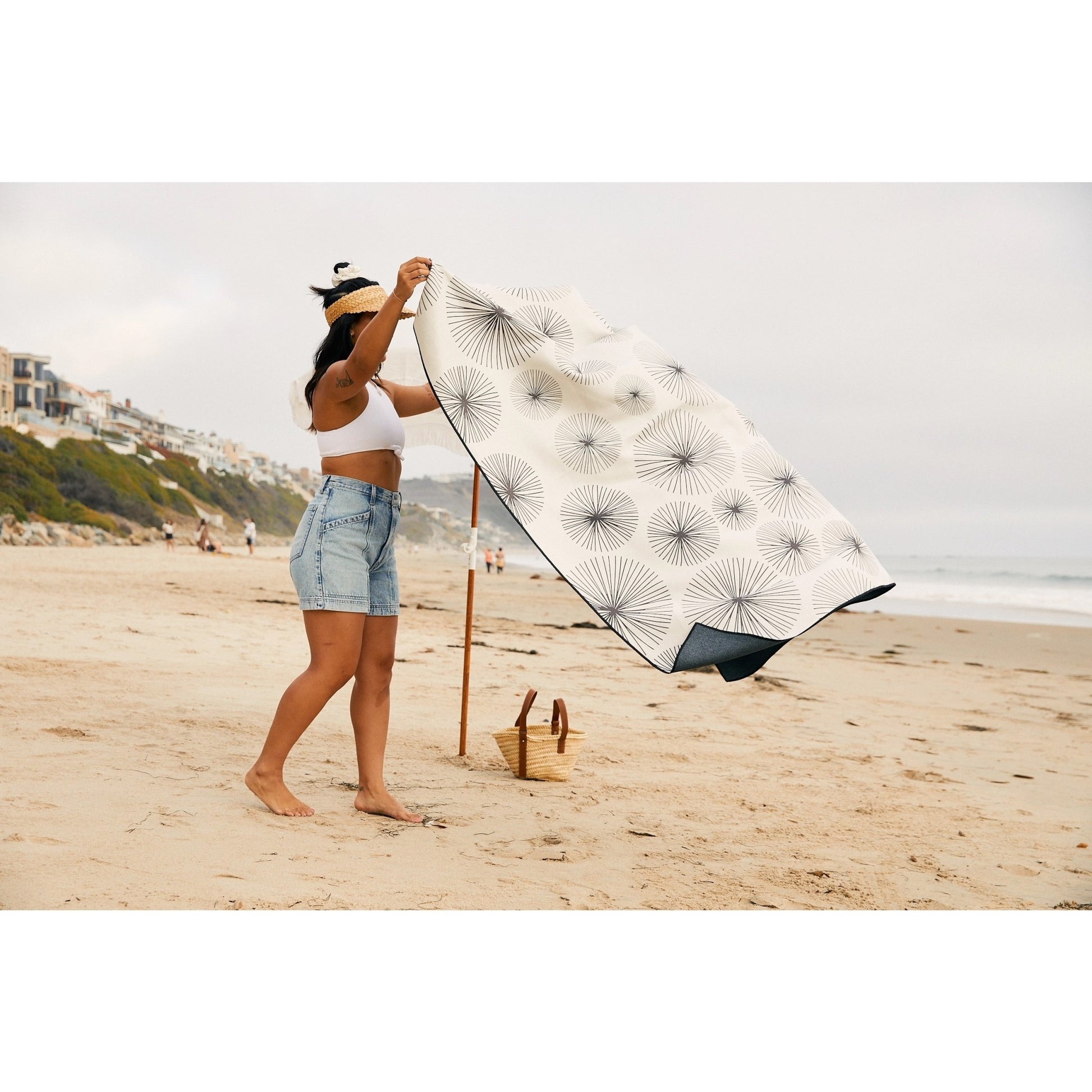 microfiber beach blanket - black stripes by geometry house