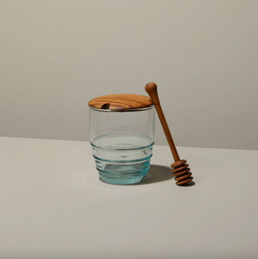 honey jar - recycled glass - teak lid & spoon by be home