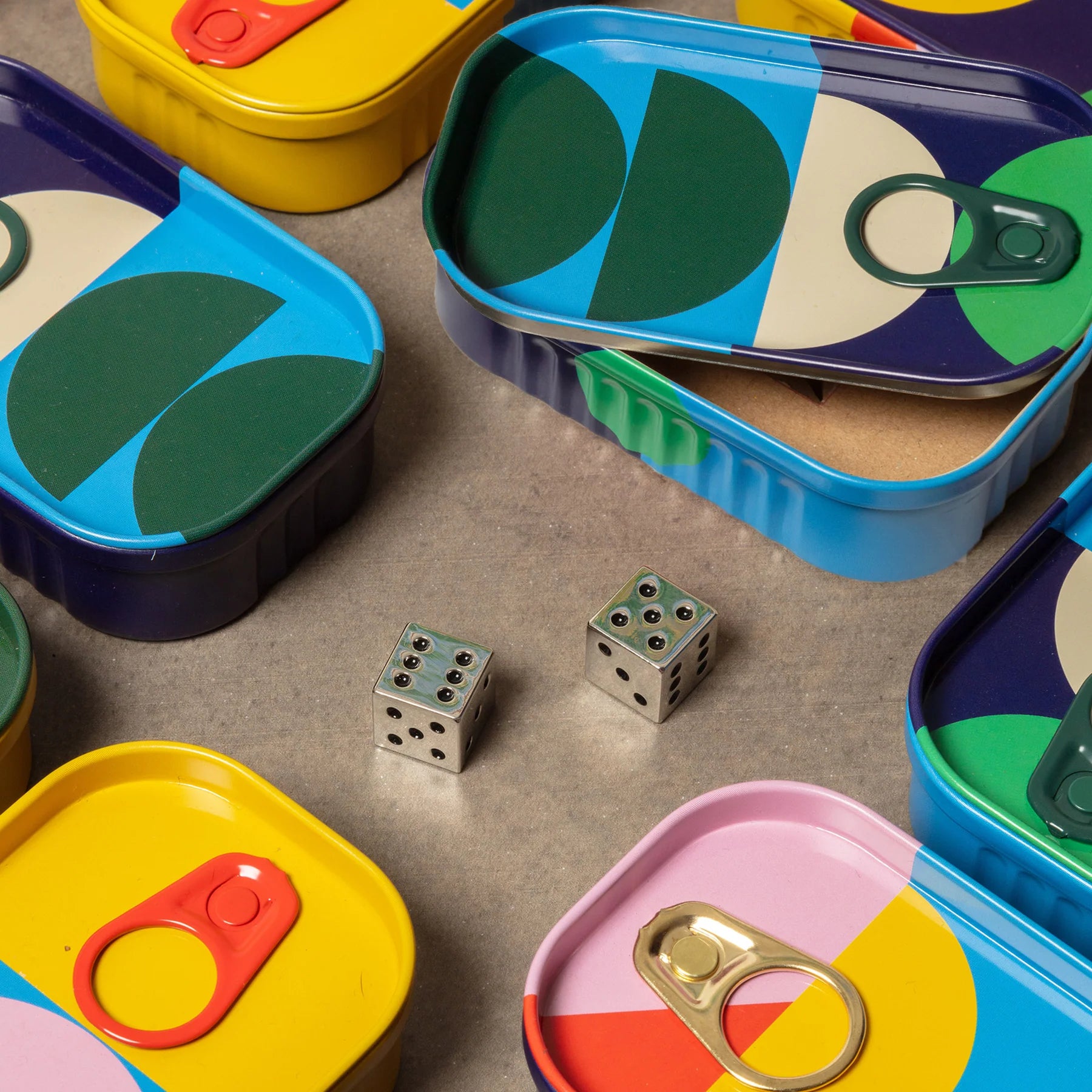 tinned goods - metal dice - be lucky by block design