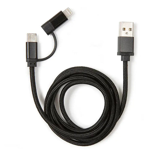 cable - 2-in-1 braided - black by kikkerland