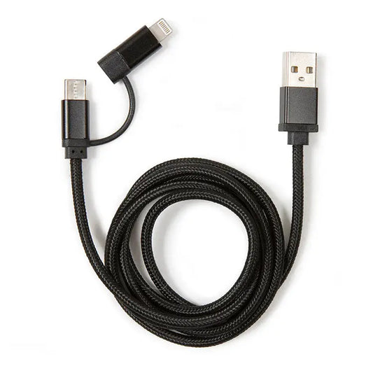 cable - 2-in-1 braided - black by kikkerland