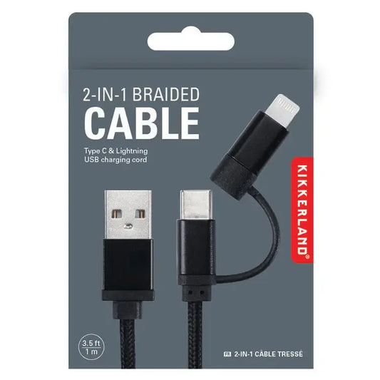 cable - 2-in-1 braided - black by kikkerland