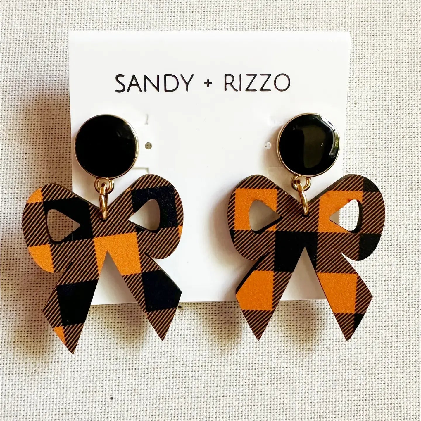 earrings - bow dangle - gingham - black/orange by sandy + rizzo