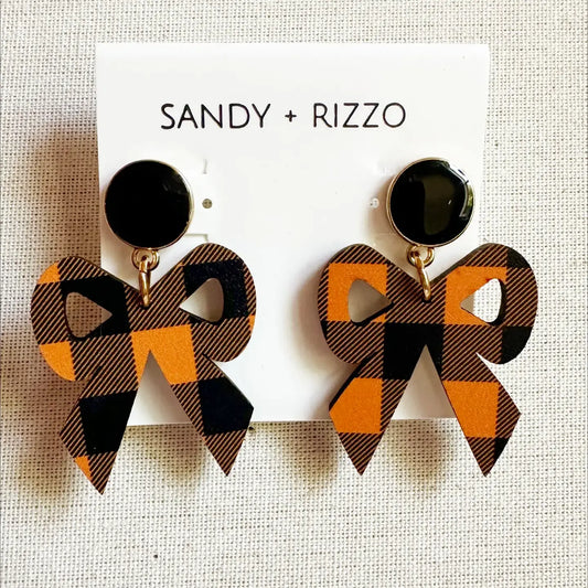 earrings - bow dangle - gingham - black/orange by sandy + rizzo