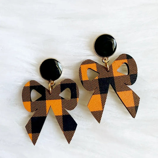 earrings - bow dangle - gingham - black/orange by sandy + rizzo