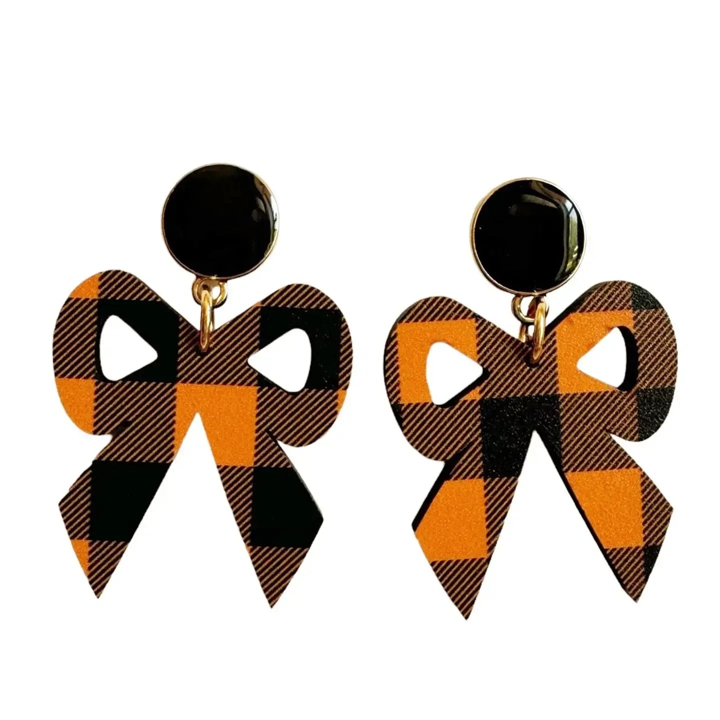 earrings - bow dangle - gingham - black/orange by sandy + rizzo