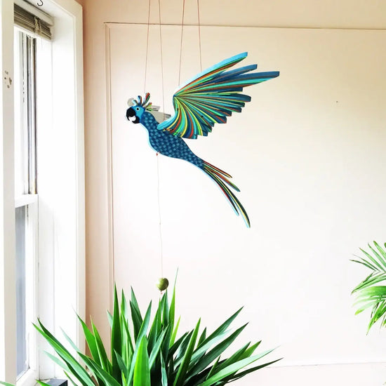 mobile - flying - cockatiel parrot blue by tulia's artisan gallery