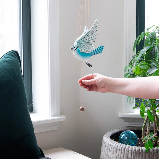 mobile - flying - blue jay by tulia's artisan gallery