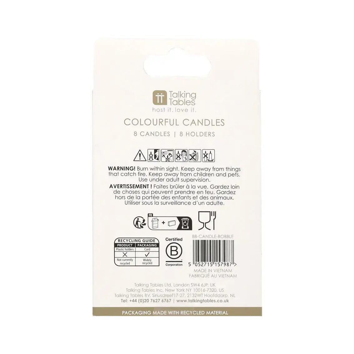 candles - bobble colorful - 8 pack by talking tables, usa