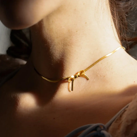 necklace - bow peep choker - 18kgp by peter and june