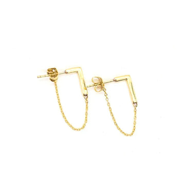 earrings - stud - brass - bar & chain by baizaar