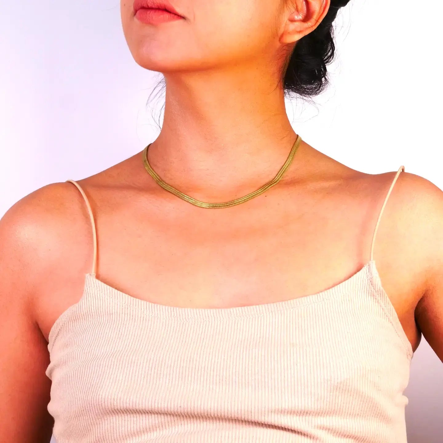 necklace - brass 16" thin herringbone chain by baizaar