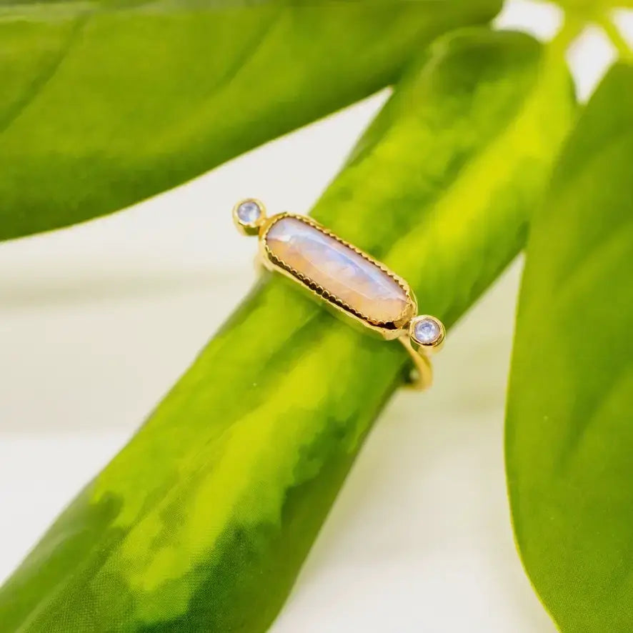 ring - brass long - moonstone by baizaar