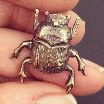 brooch pin - scarab beetle by metal cloth & wood