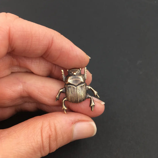 brooch pin - scarab beetle by metal cloth & wood