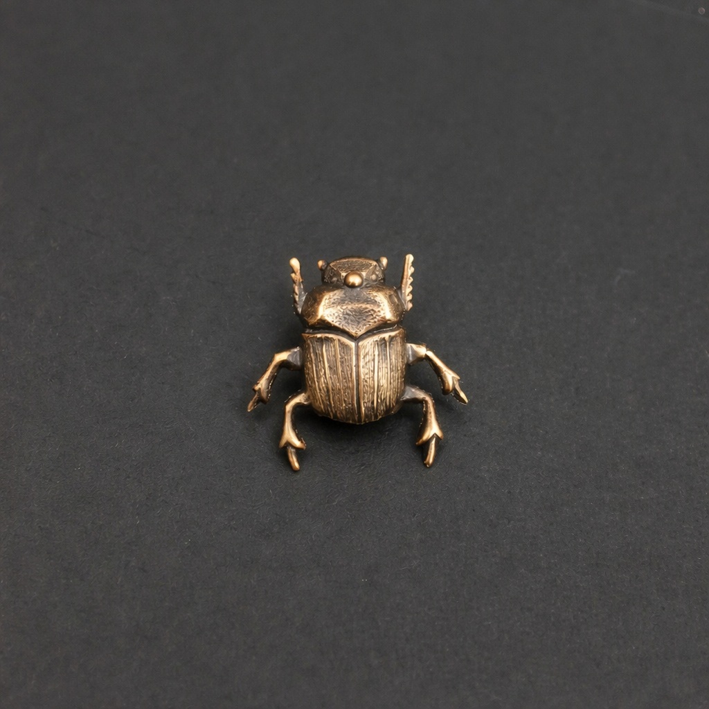 brooch pin - scarab beetle by metal cloth & wood