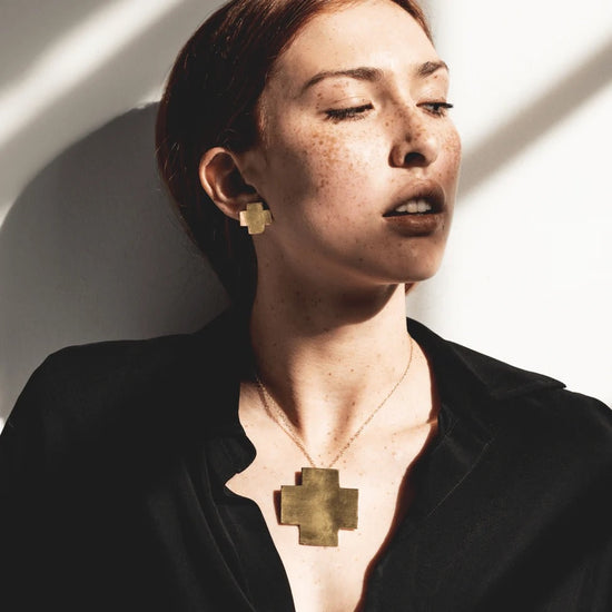 brass earrings - small solid cross by ink + alloy