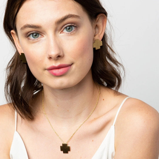 brass earrings - small solid cross by ink + alloy