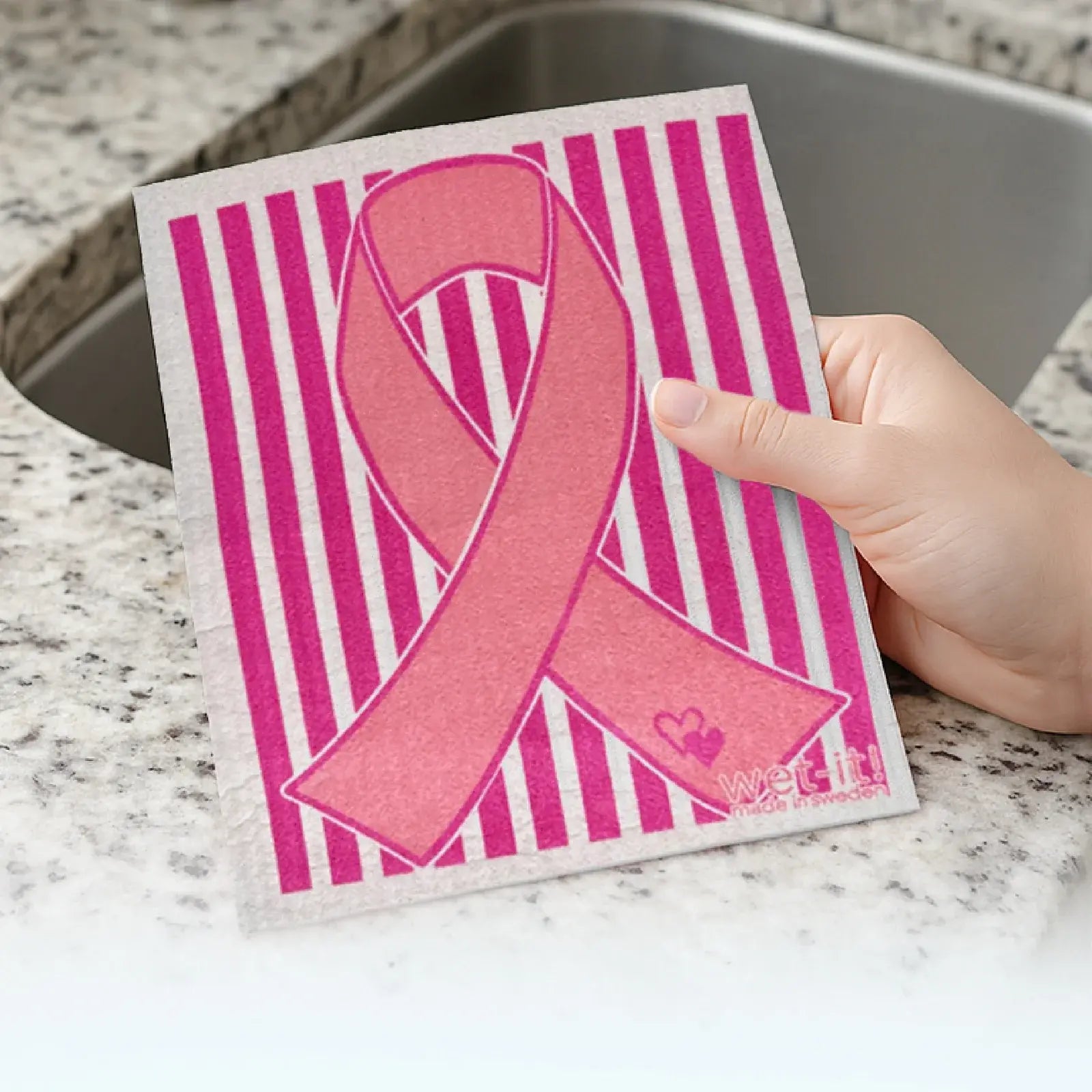 swedish dishcloth - pink ribbon for breast cancer awareness by wet-it!