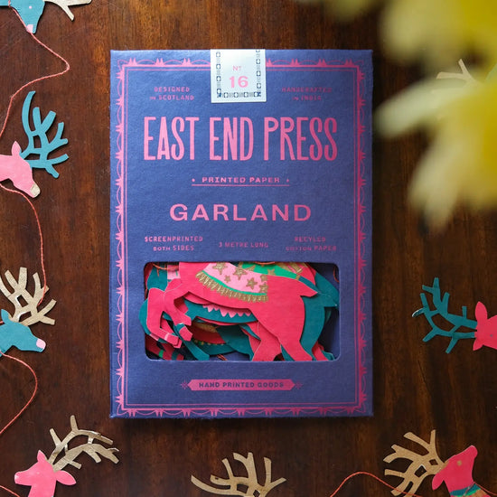 garland - recycled cotton paper - bright reindeer by east end press