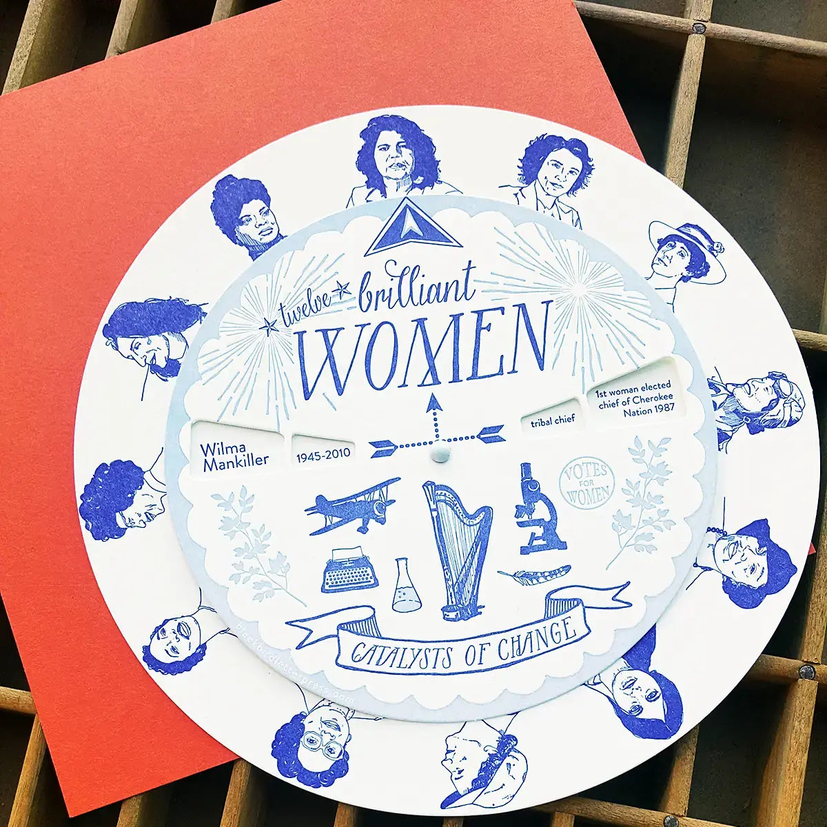 spinner card - brilliant women by blackbird letterpress