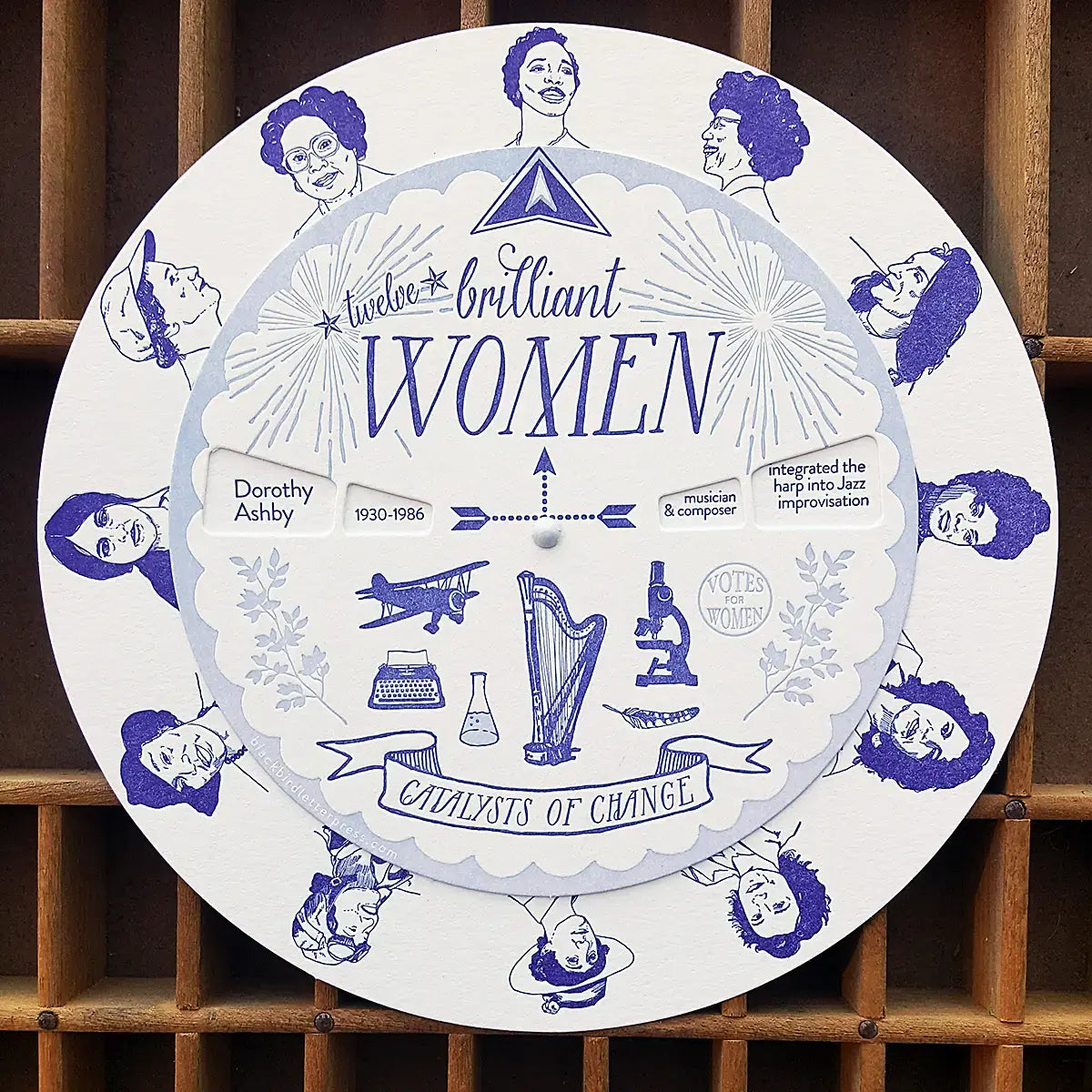 spinner card - brilliant women by blackbird letterpress