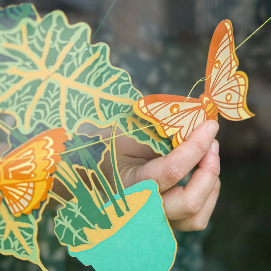 garland - recycled cotton paper - butterflies yellow/ochre/white by east end press