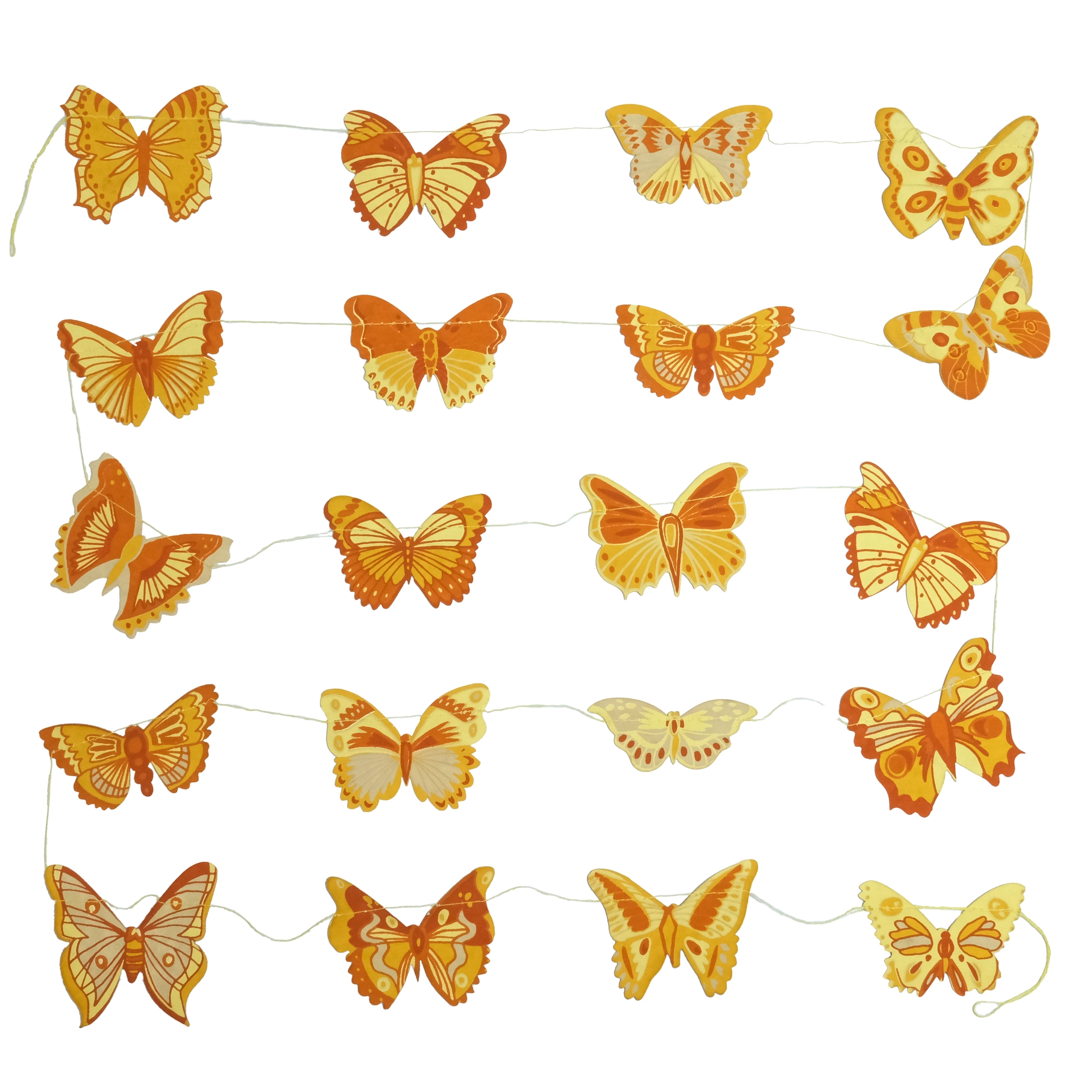 garland - recycled cotton paper - butterflies yellow/ochre/white by east end press