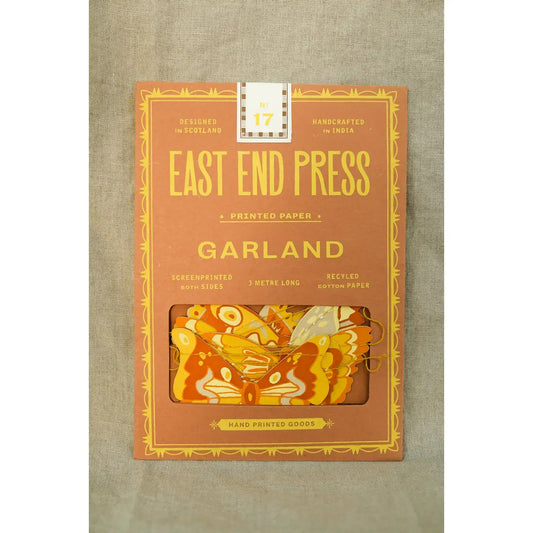 garland - recycled cotton paper - butterflies yellow/ochre/white by east end press