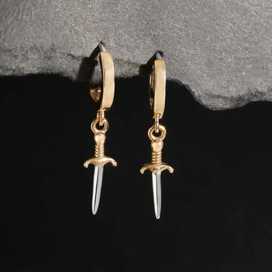 earrings - huggie hoops - mixed metal daggers by nina designs