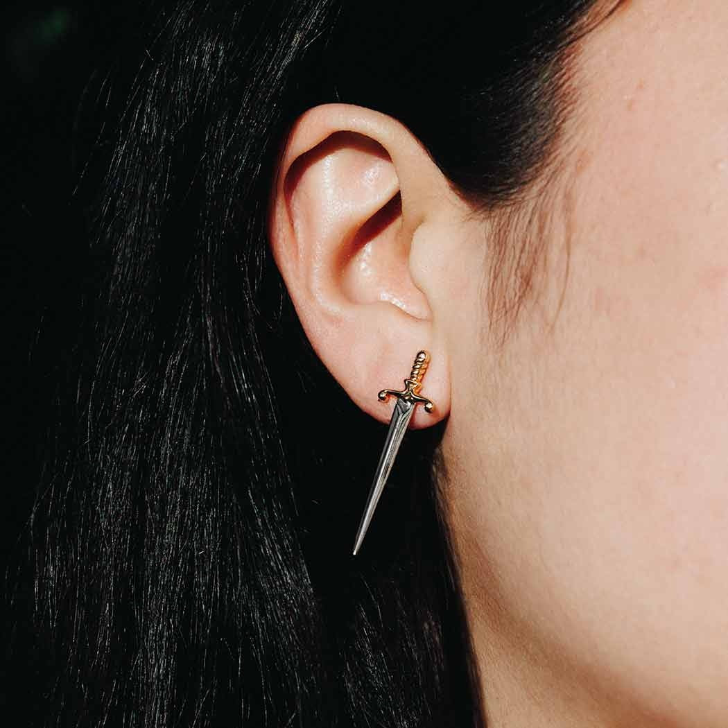 earrings - large sword post - bronze by nina designs
