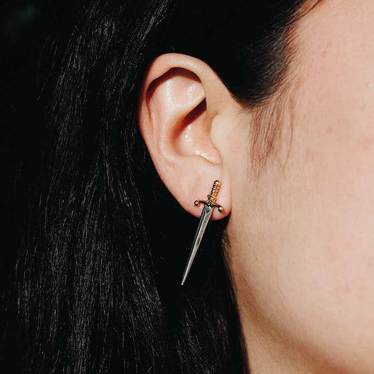 earrings - large sword post - bronze by nina designs
