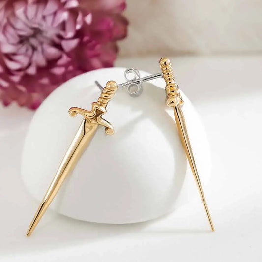 earrings - large sword post - bronze by nina designs