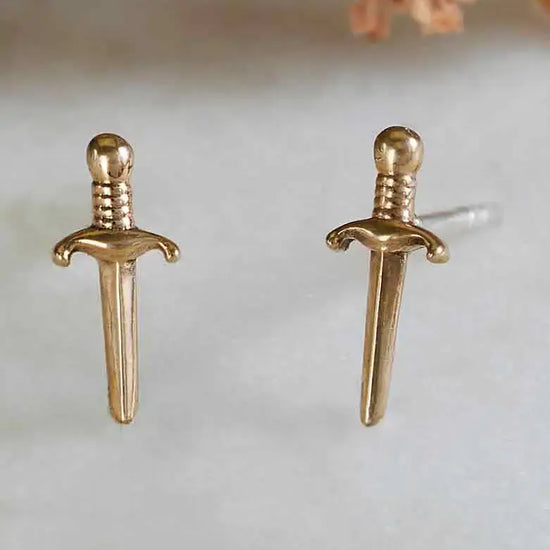 earrings - mini dagger post - bronze by nina designs
