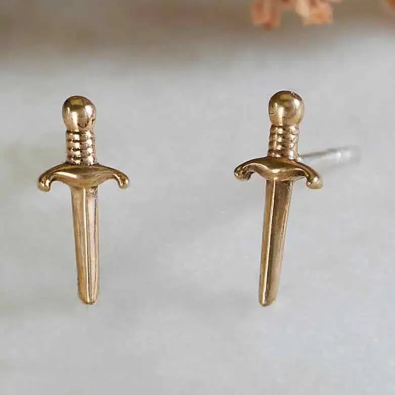 earrings - mini dagger post - bronze by nina designs