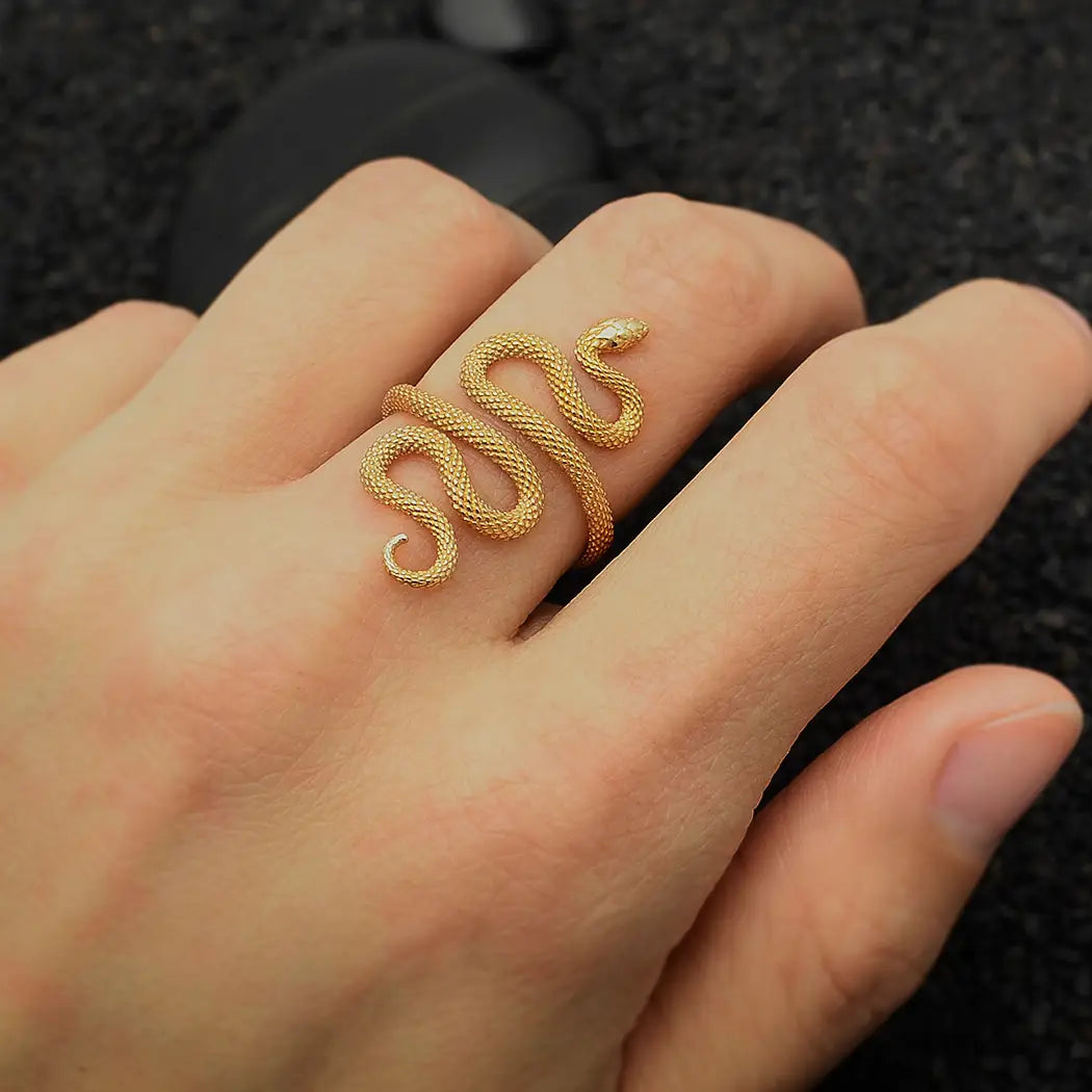 ring - adjustable textured snake - bronze by nina designs