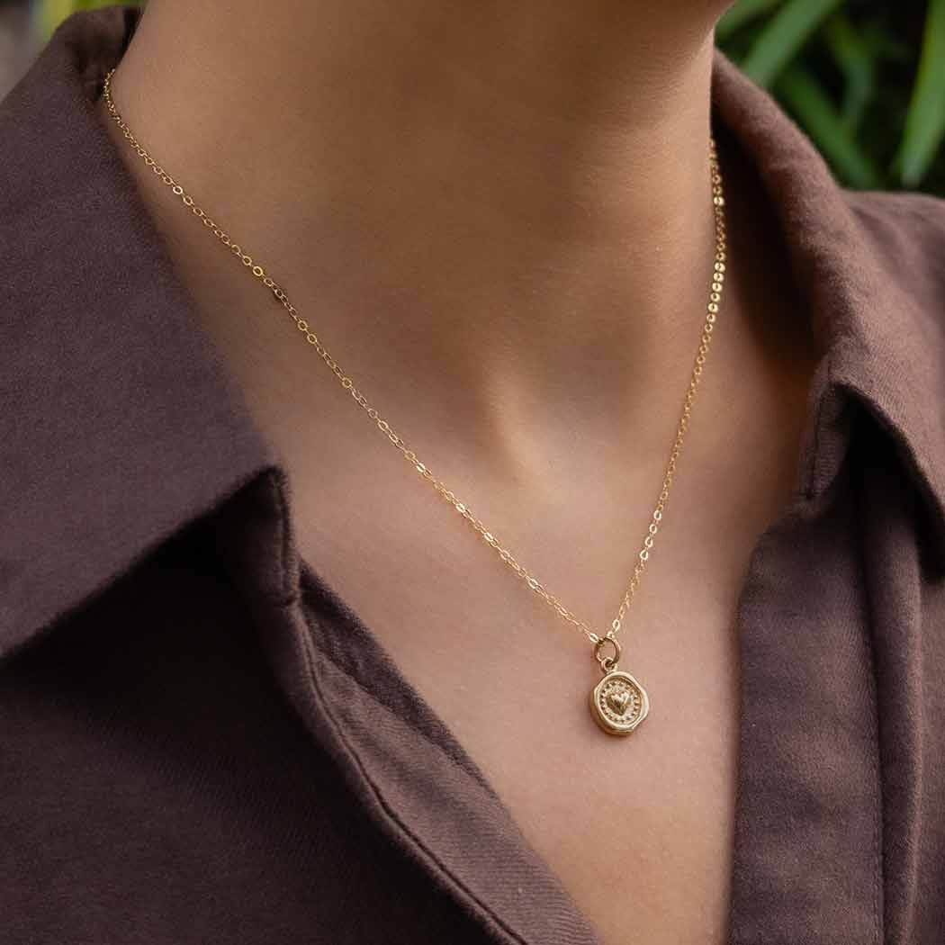 necklace - wax seal heart - gold filled/bronze - 18" by nina designs