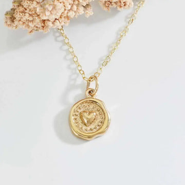 necklace - wax seal heart - gold filled/bronze - 18" by nina designs