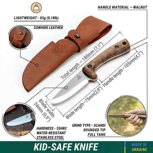 tool - kid-safe knife - young explorers - leather sheaf by beavercraft